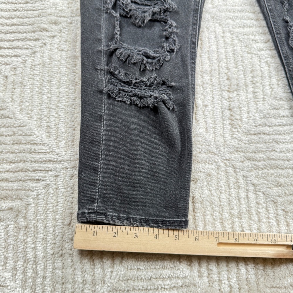 American Eagle Mom Jeans Women 2 X-Short Black Distressed High Rise Ripped Denim - Picture 10 of 15